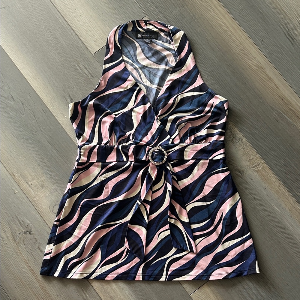 INC International Concepts Pink and Blue Patterned Blouse